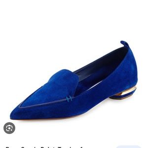 New! Nicholas Kirkwood Beya Suede Point-Toe Loafer, Electric Blue, size 38.5